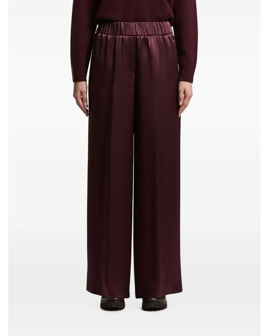 Peserico Purple Satin-Finish Wide-Leg Trousers