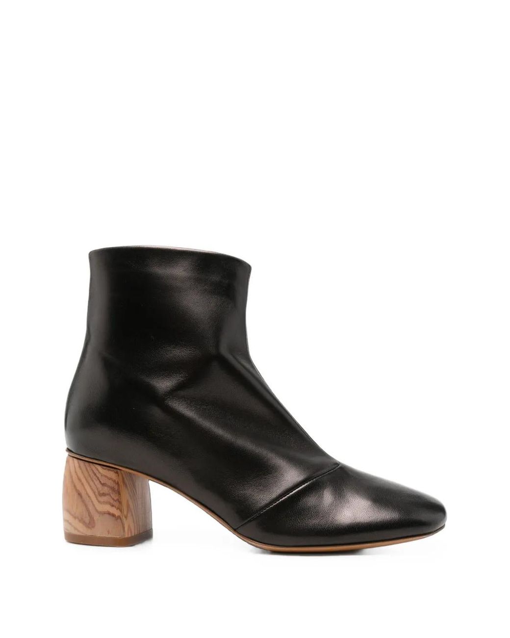 Forte_forte Black Wood-Effect Block-Heel Ankle Boots