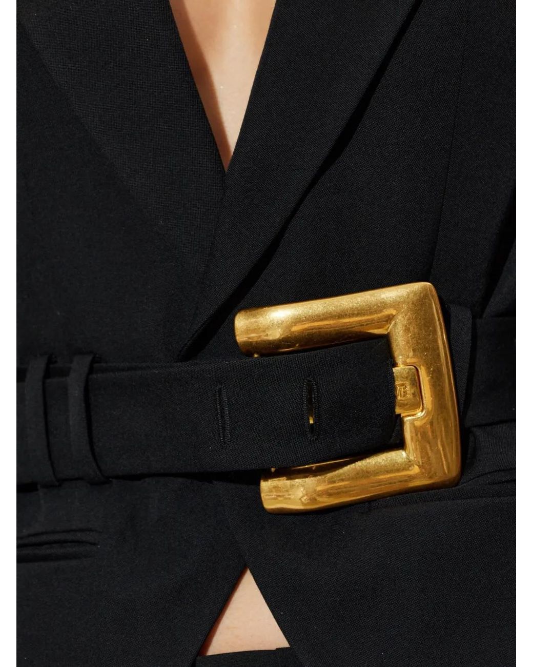 Balmain Black Blazer En Laine À Taille Ceinturée