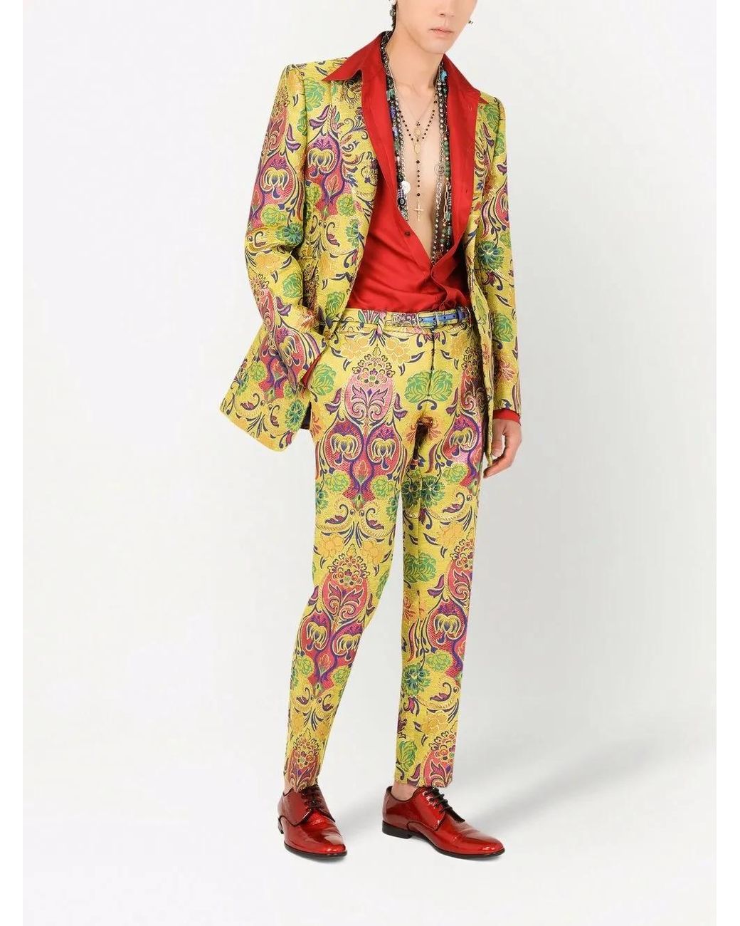 Dolce & Gabbana Yellow Patterned Jacquard Suit Jacket for men