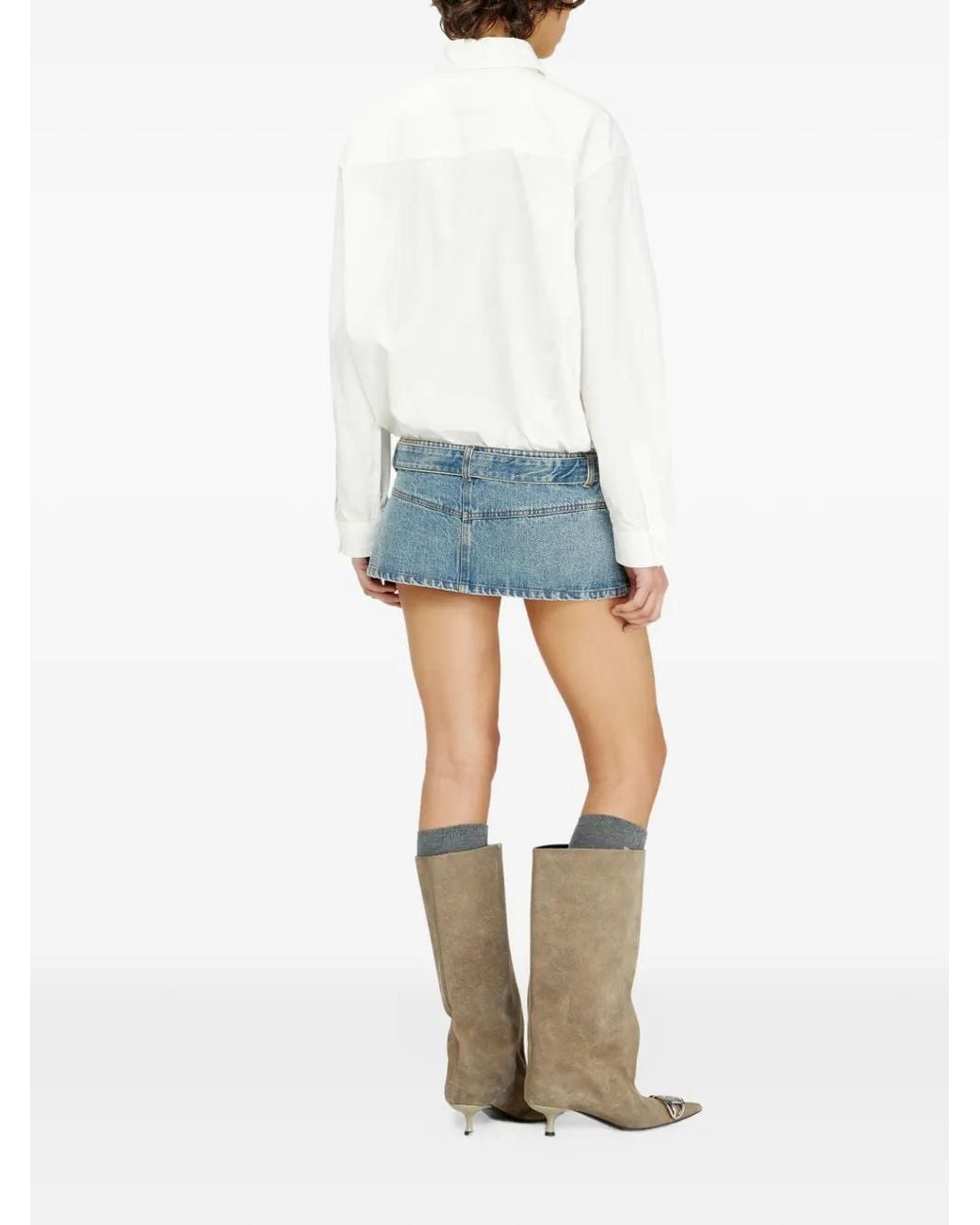 DIESEL White Mini Shirt Dress With Trompe-L'Œil Sections