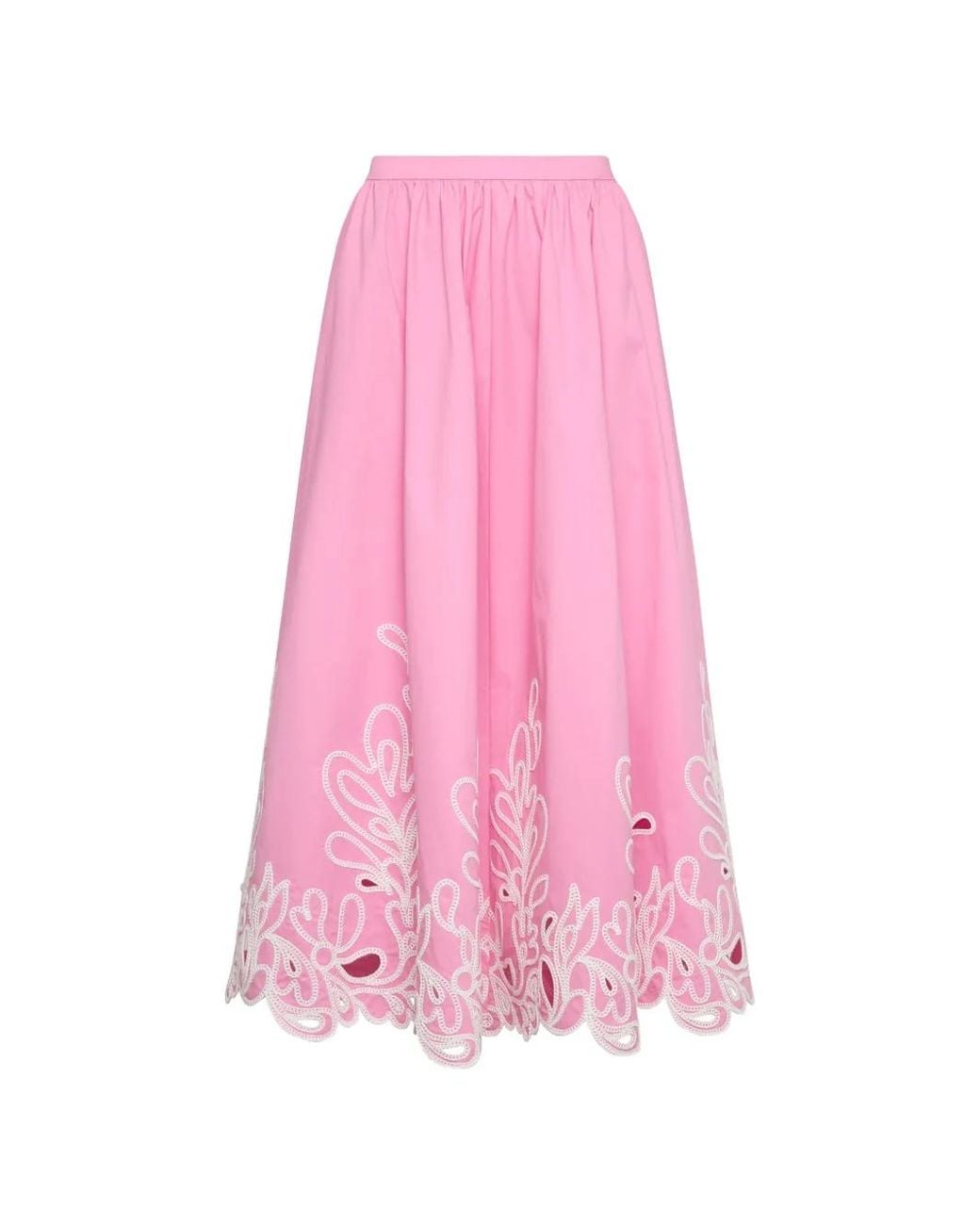 Cinq À Sept Pink Espe Pailey Bloom Embroidered Flared Skirt