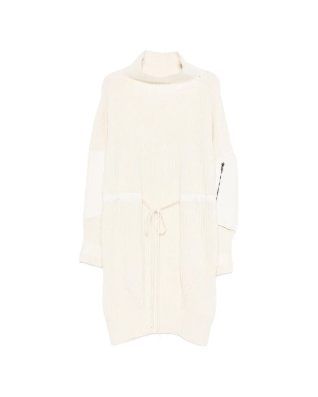 Iceberg White Turtleneck Self-Tie Midi Dress