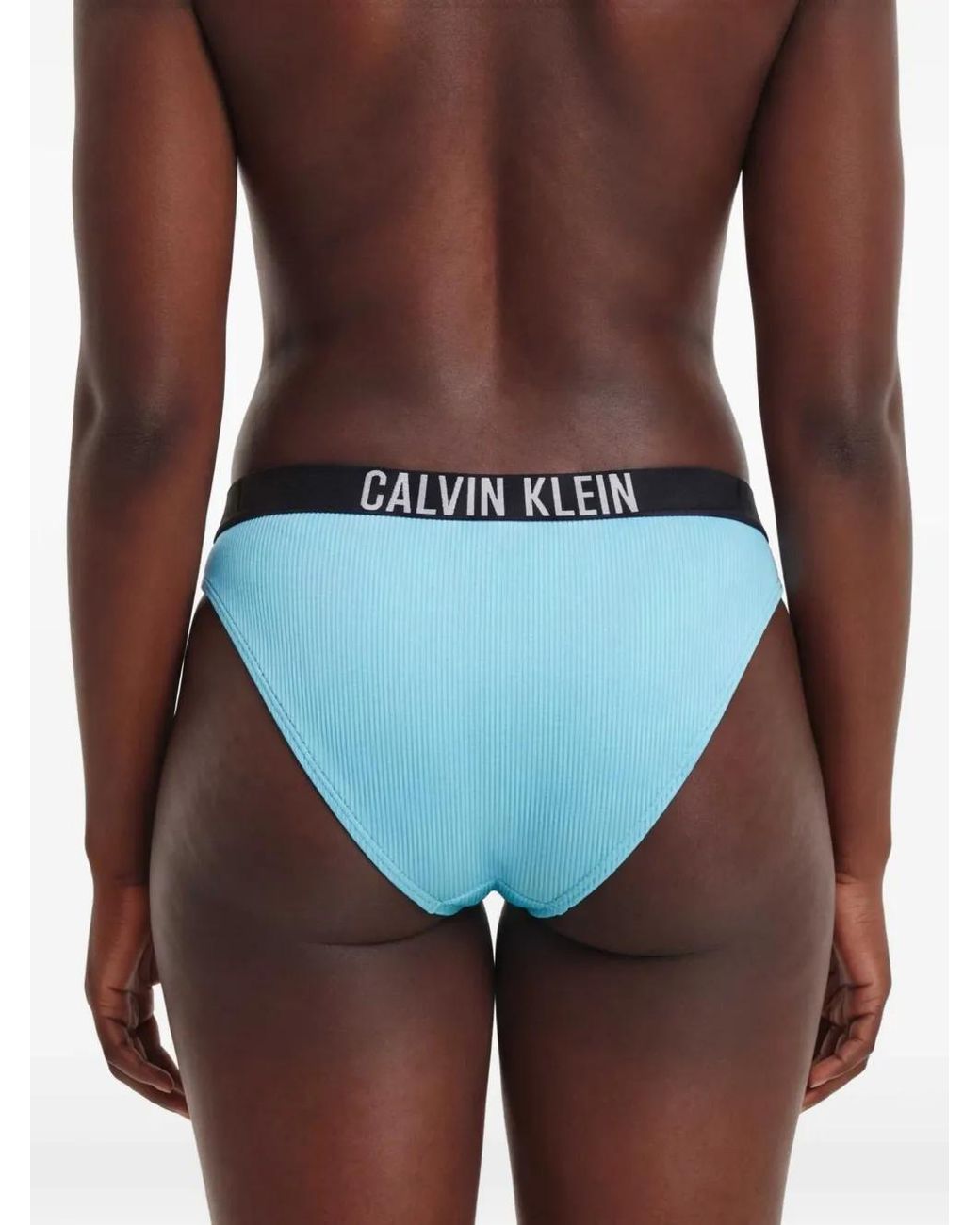 Calvin Klein Blue Bas De Bikini Nervuré À Bande Logo