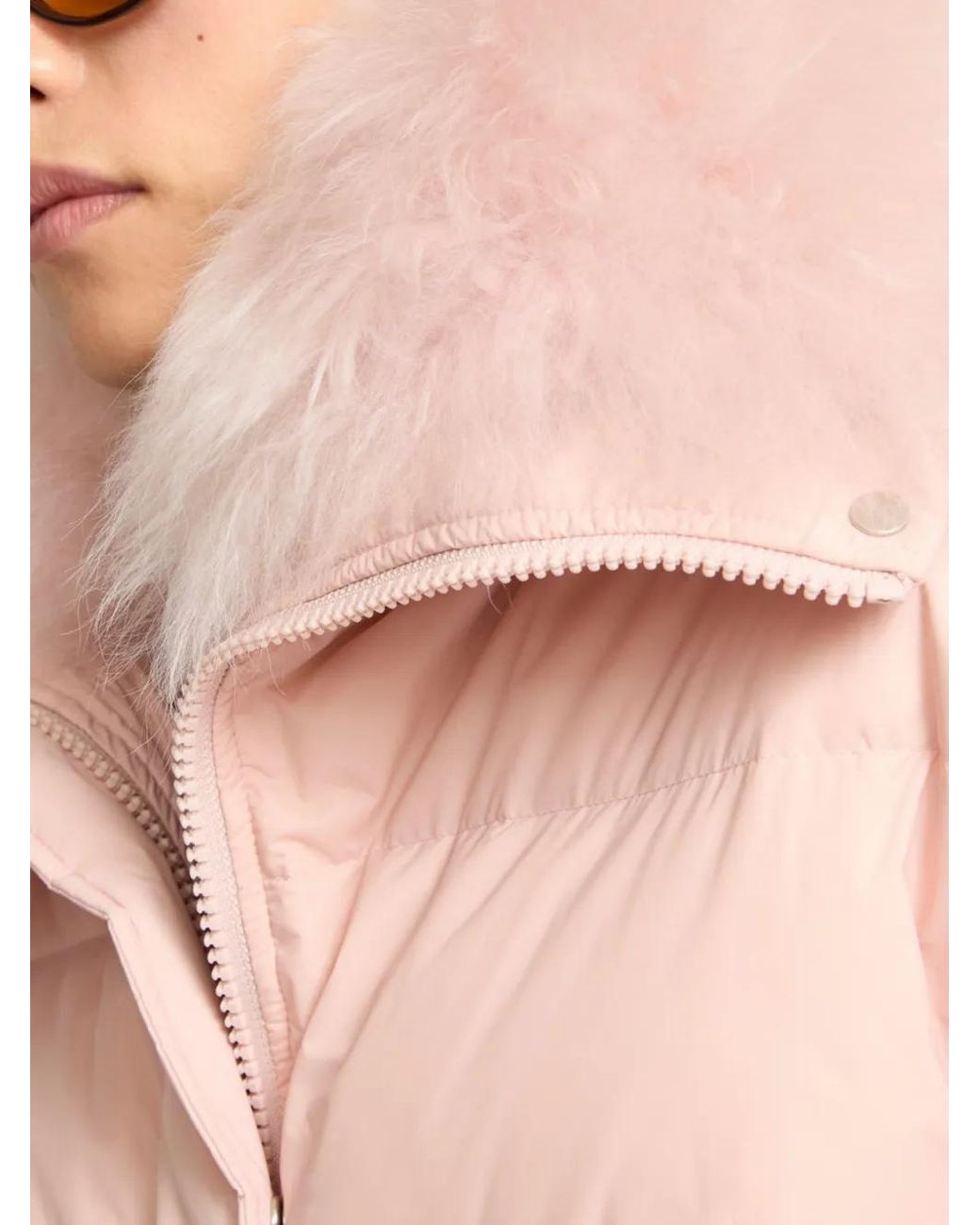 Yves Salomon Pink Shearling-Trim Down Jacket