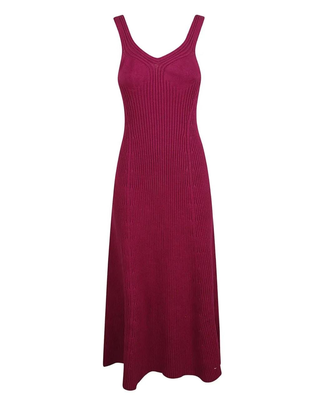 Jil Sander Purple V-Neck Ribbed-Knit Dress