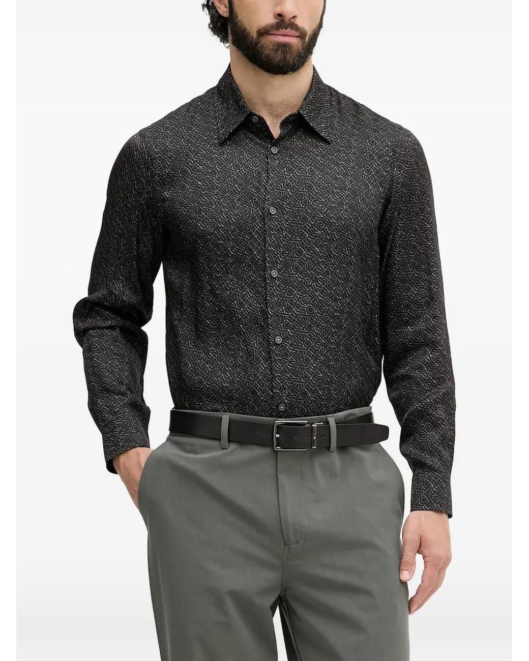 ARMANI EXCHANGE Black Logo-Print Long-Sleeved Shirt for men