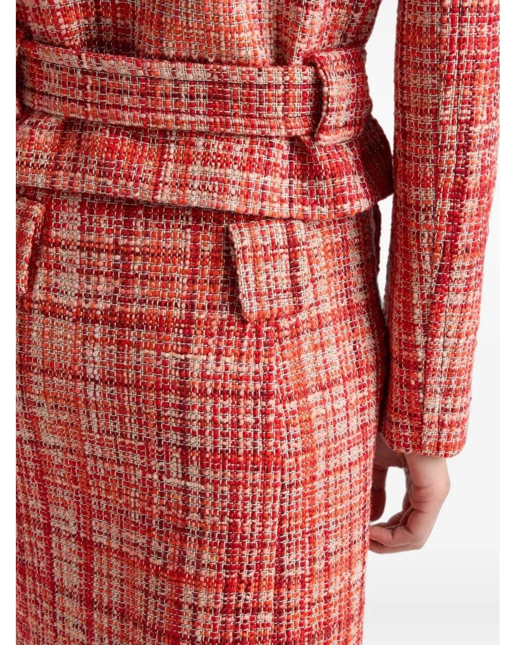 Prada Red Tweed Midi Skirt