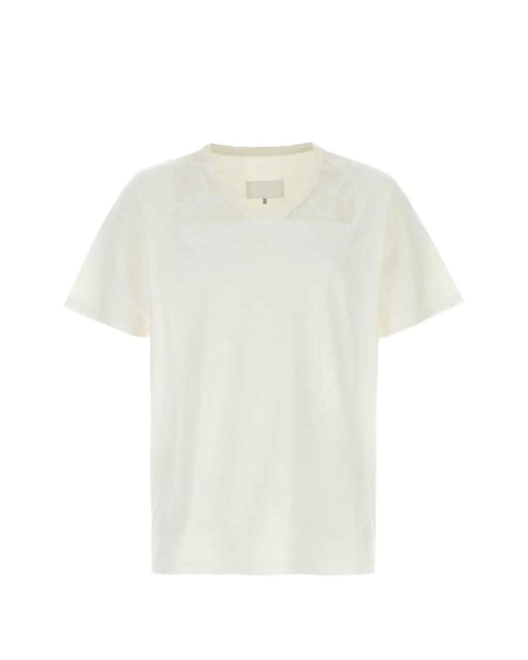 Maison Margiela White Lace-Panel V-Neck T-Shirt for men