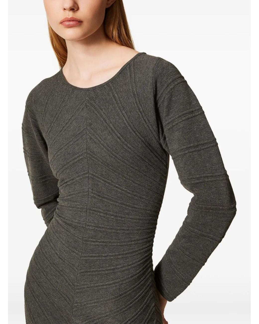 Twinset Gray Stitch-Pattern Knit Dress