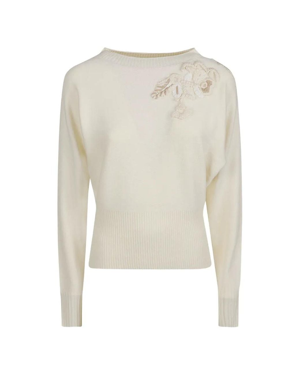 ERMANNO FIRENZE White Floral-Embroidered Sweater