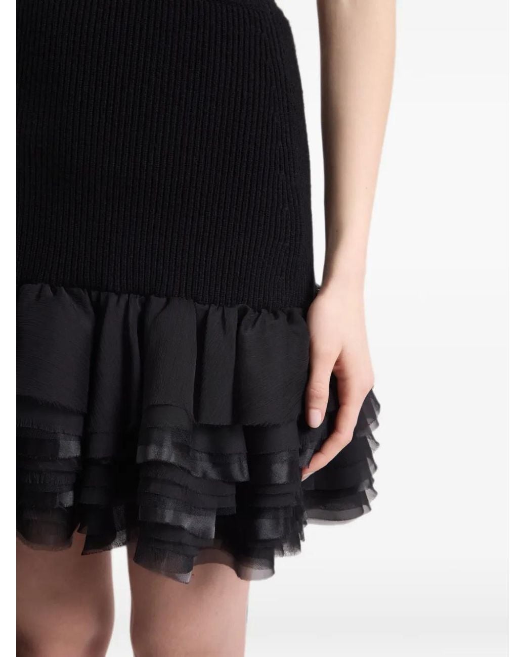 Nina Ricci Black Ruffled Ribbed-Knit Skirt