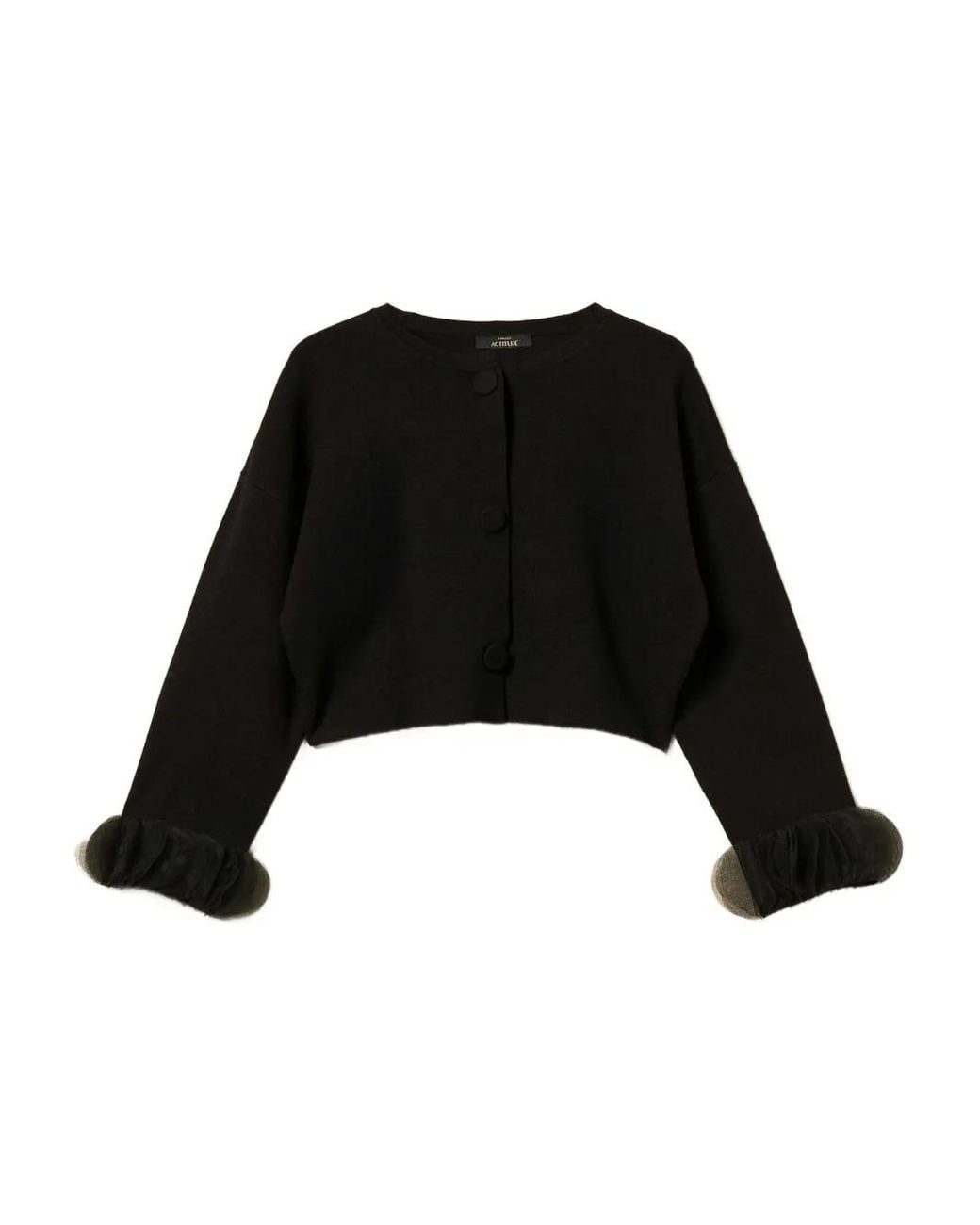 Twinset Black Organza-Cuff Knit Jacket