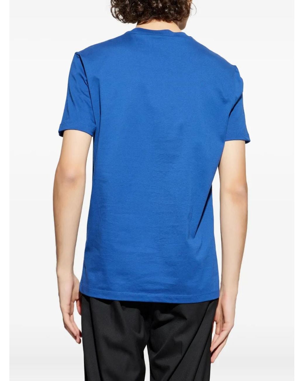 Versace Blue Embroidered Cotton-Jersey T-Shirt for men