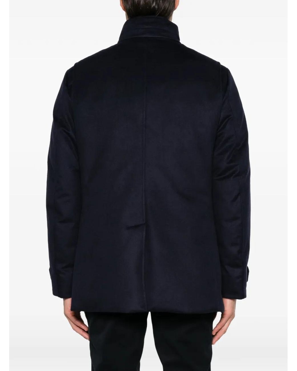 Moorer Blue High-Neck Buttoned Jacket for men