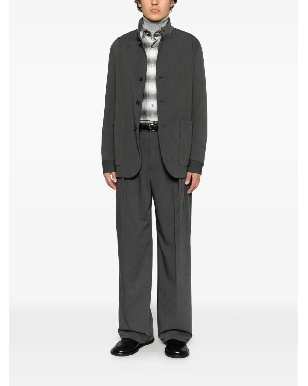 Hevò Gray High-Neck Button-Up Jacket for men