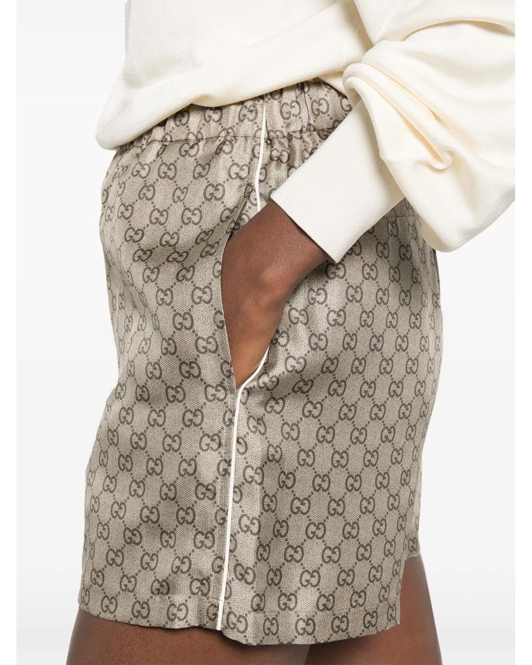 Gucci Natural Printed Silk Twill Shorts