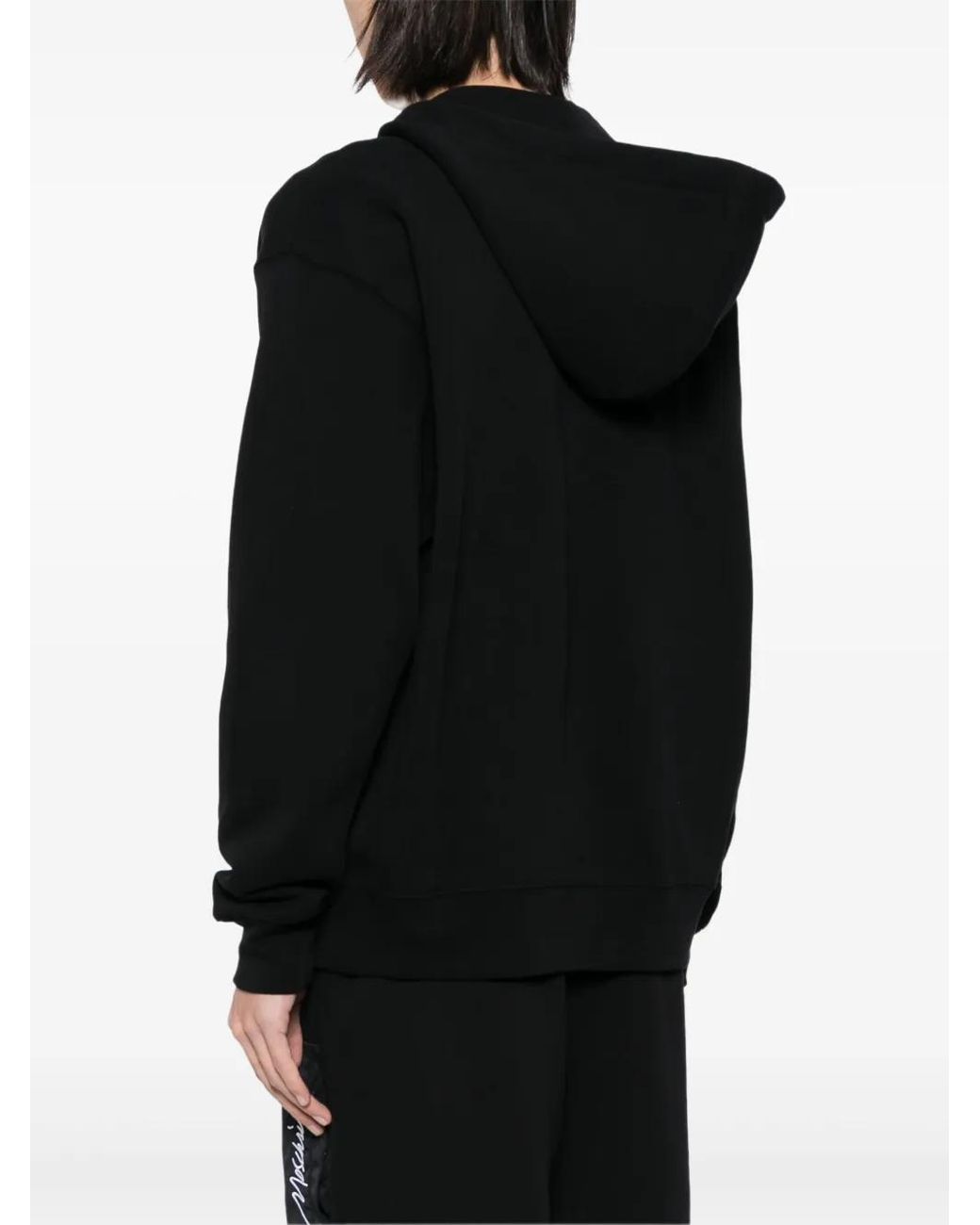 Moschino Black Logo Embroidered Zipped Hoodie for men