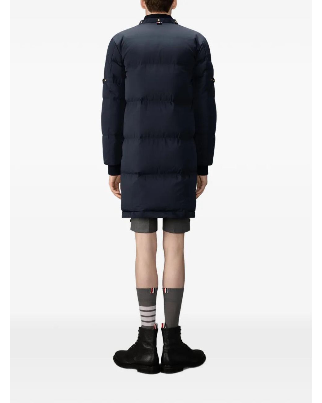Thom Browne Blue Down Filled Coat With Armbands for men