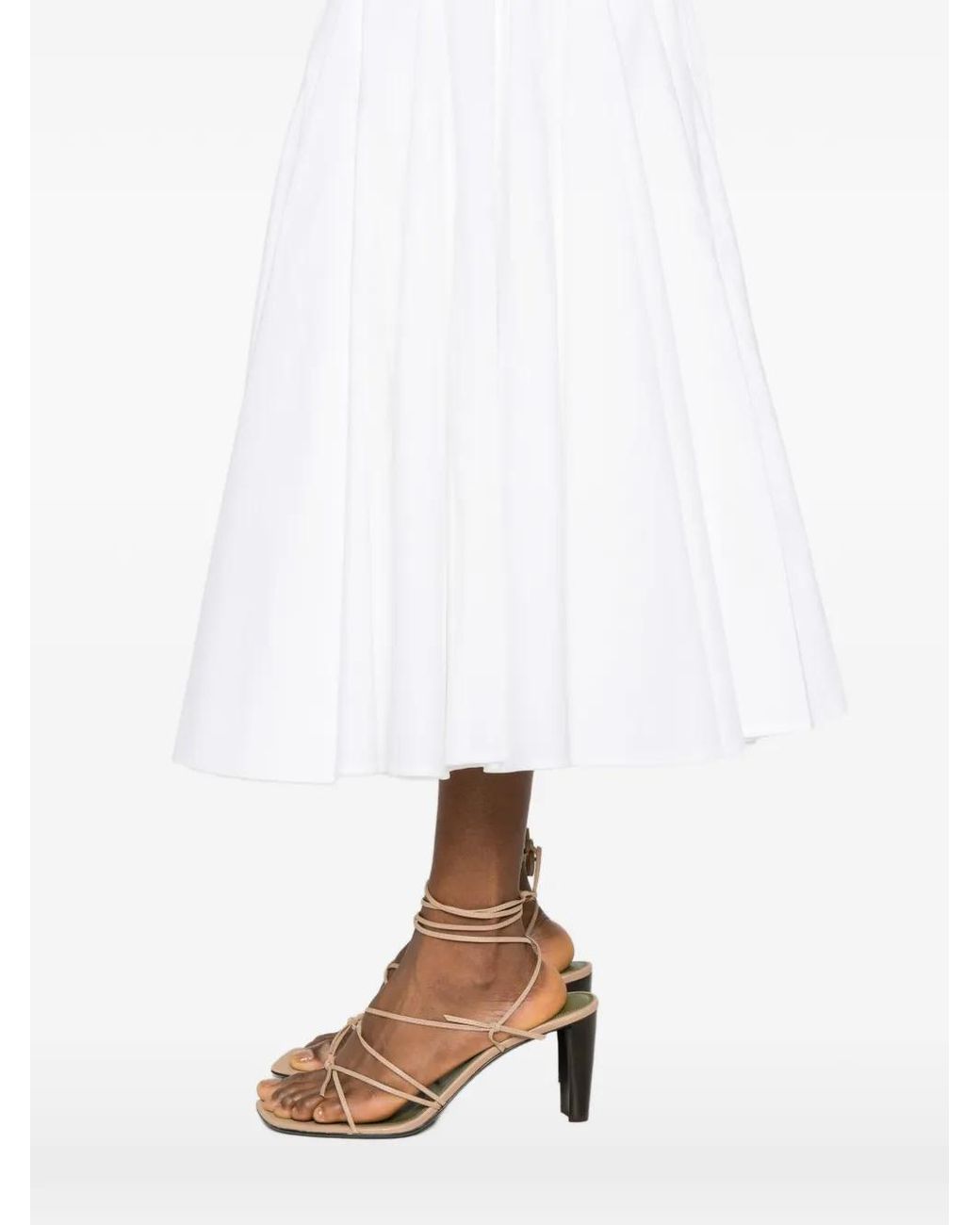 Jacquemus White Pleated A-Line Midi Skirt