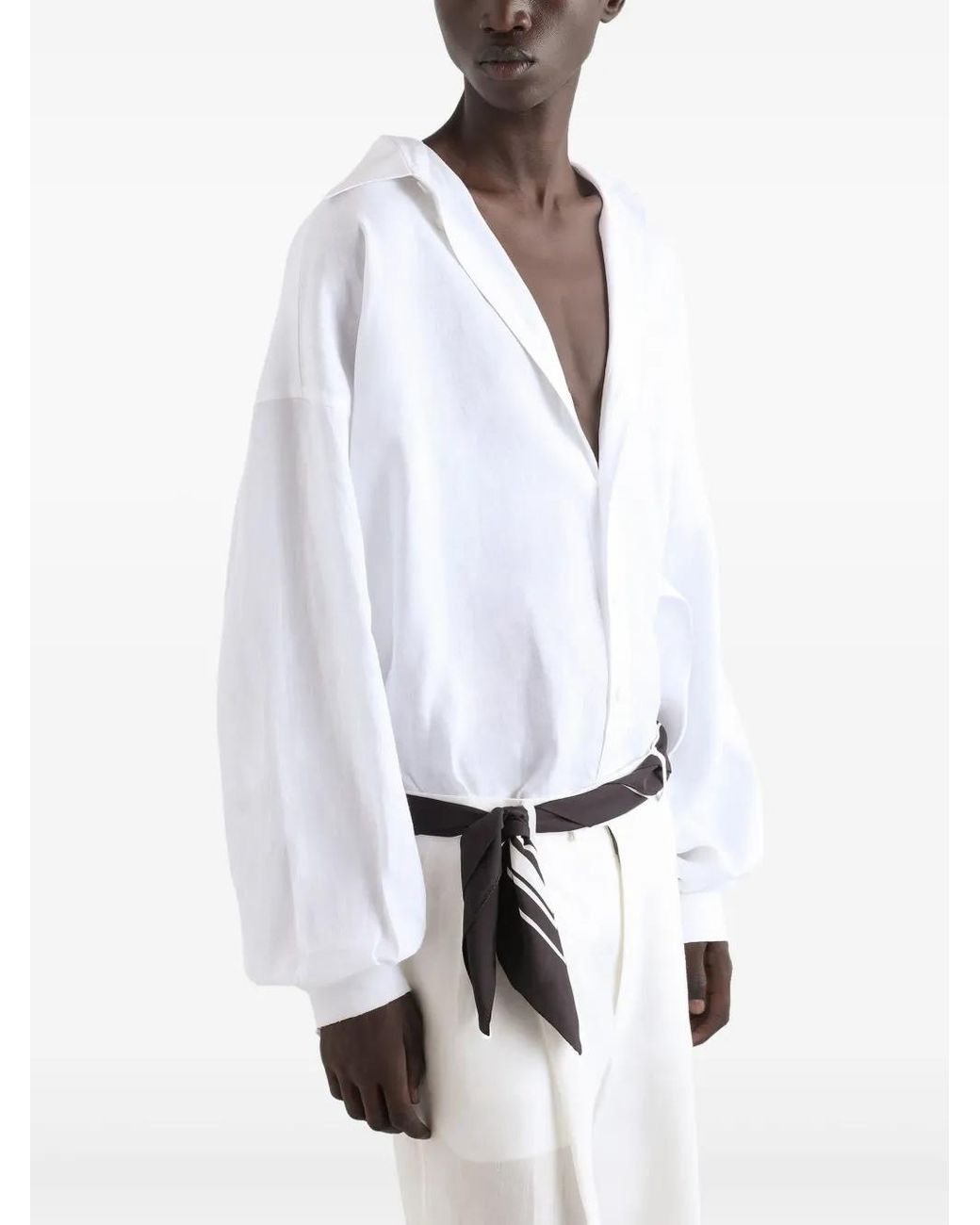 Dolce & Gabbana White Long-Sleeved Linen Shirt for men