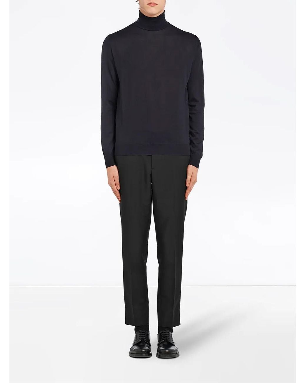 Prada Blue Roll-Neck Wool Jumper for men