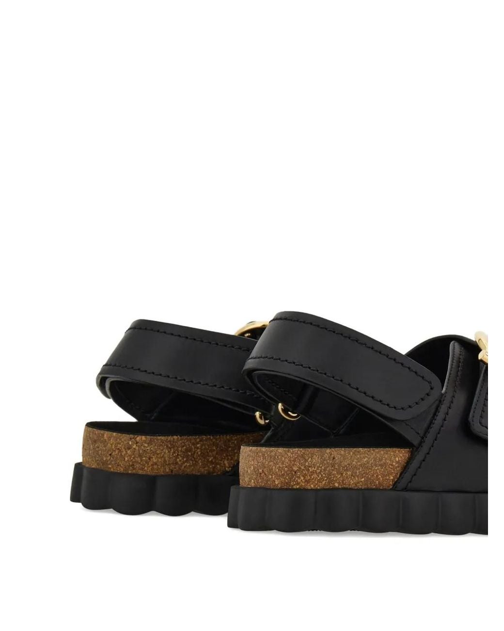 Ferragamo Black Buckled Leather Sandals