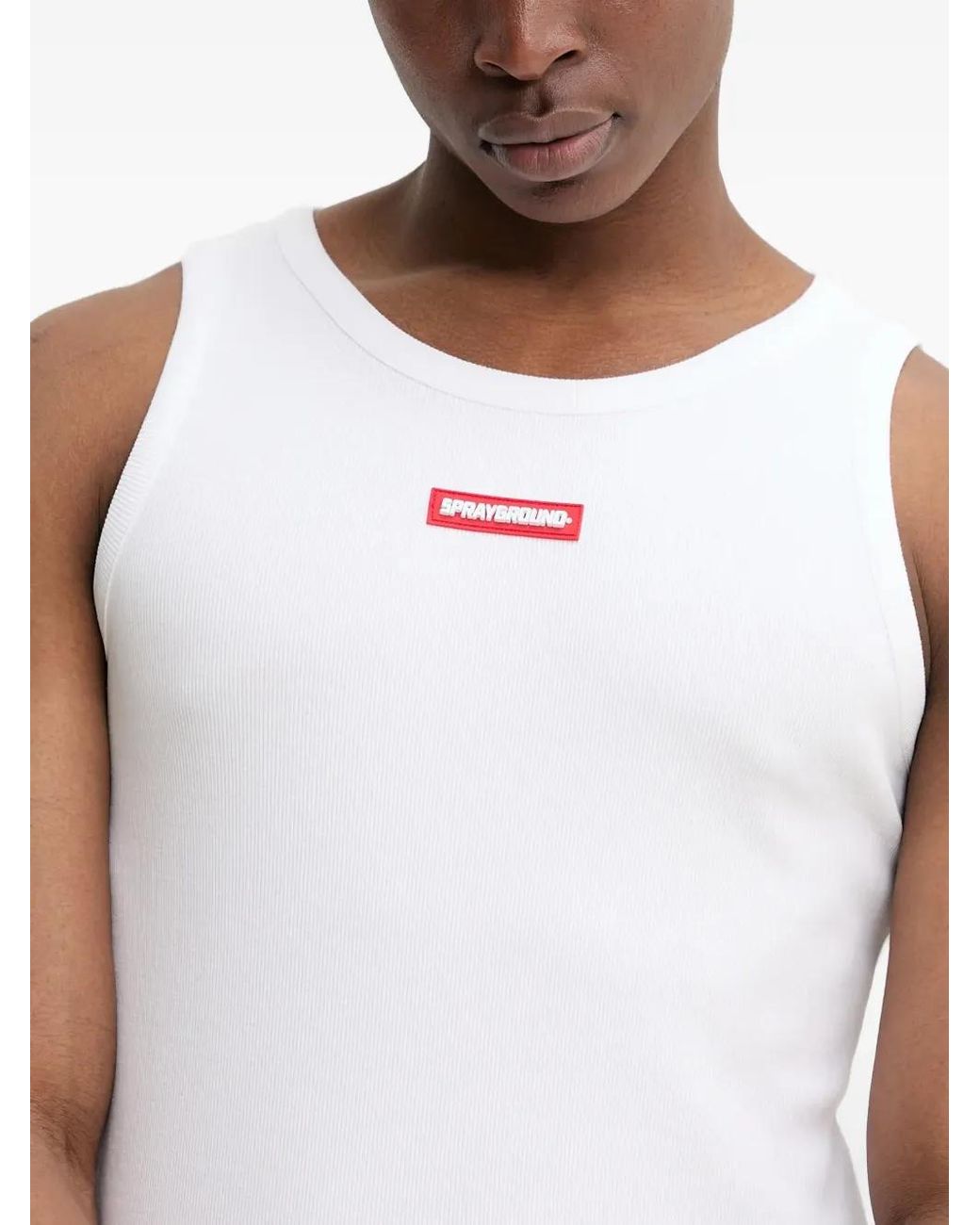 Sprayground White Geripptes Top Mit Logo-Patch