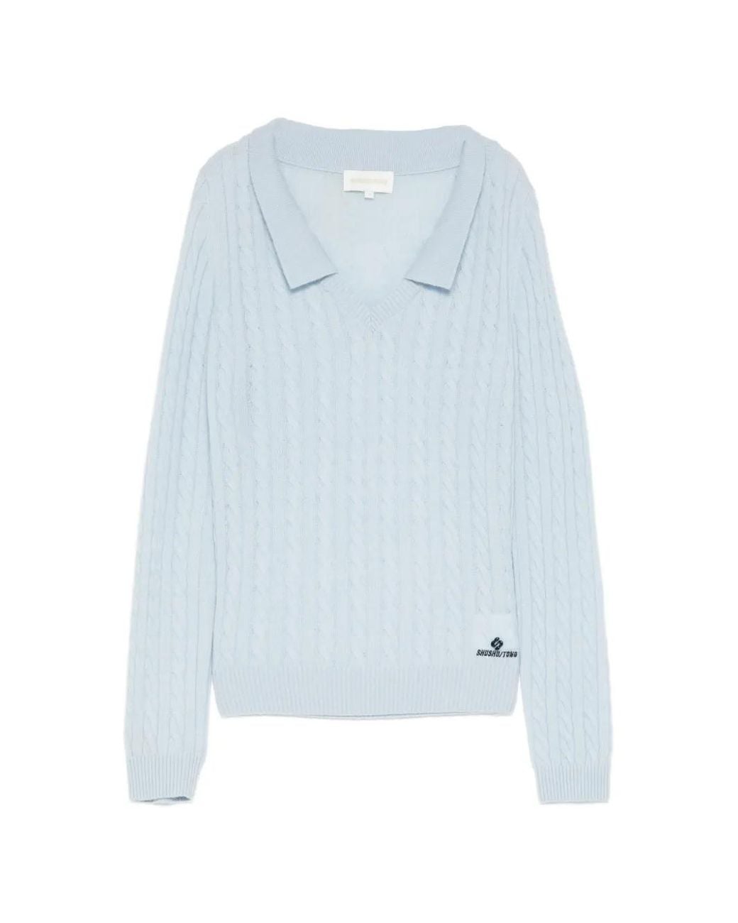 ShuShu/Tong Blue Cable-Knit V-Neck Sweater