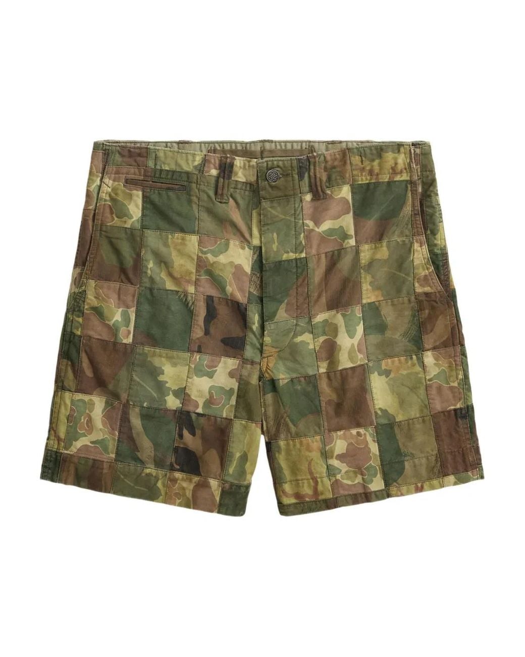RRL Green Patchwork-Camouflage Shorts for men