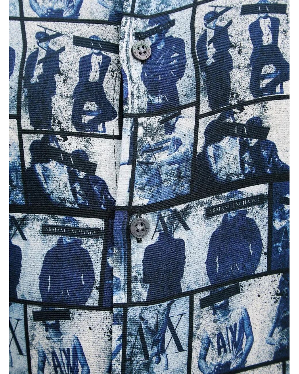 ARMANI EXCHANGE Blue Graphic-Print Long-Sleeved Shirt for men