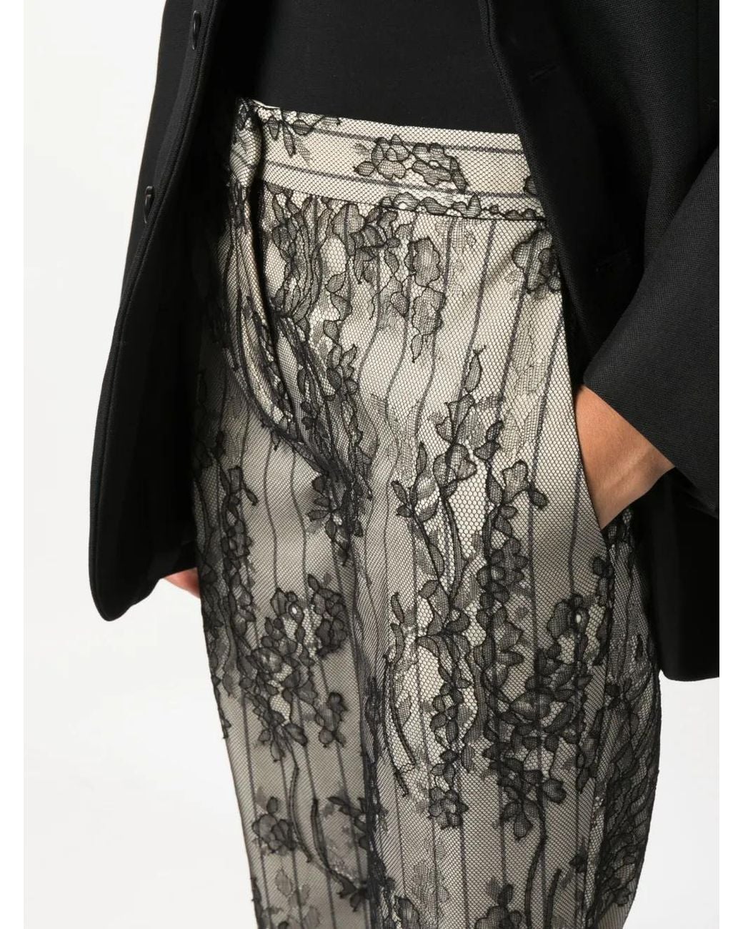 Moschino Gray Lace Straight-Leg Trousers