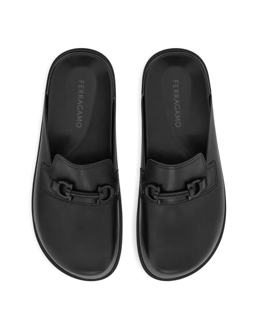Ferragamo Black Gancini Ornament Mules for men
