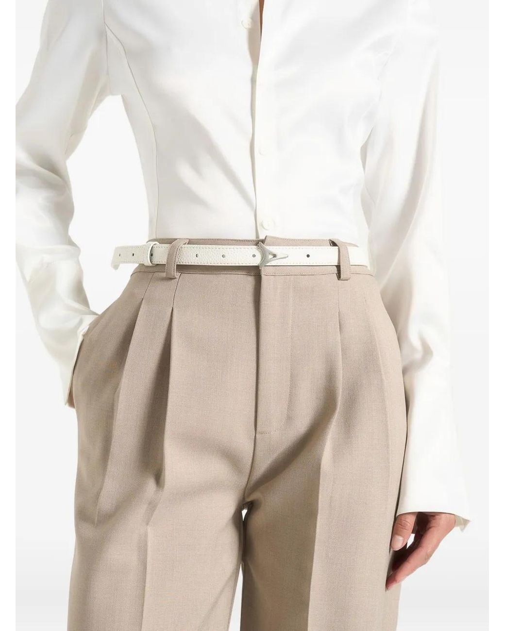Manière De Voir White Leonie Eiffel Slim Leather Belt