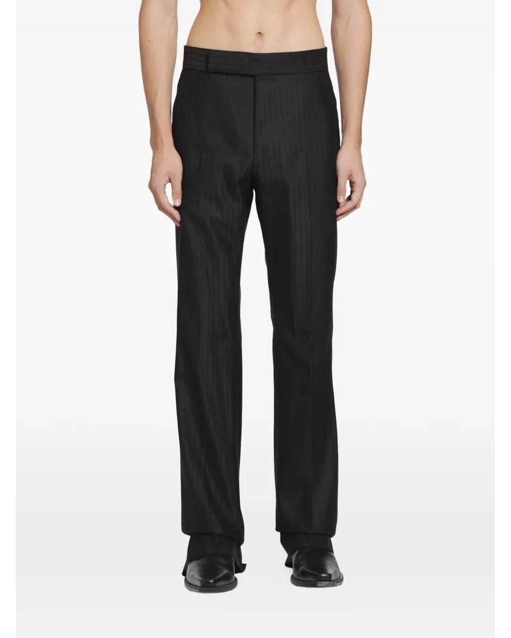 Tom Ford Black Broken-Twill Satin-Stripe Trousers for men