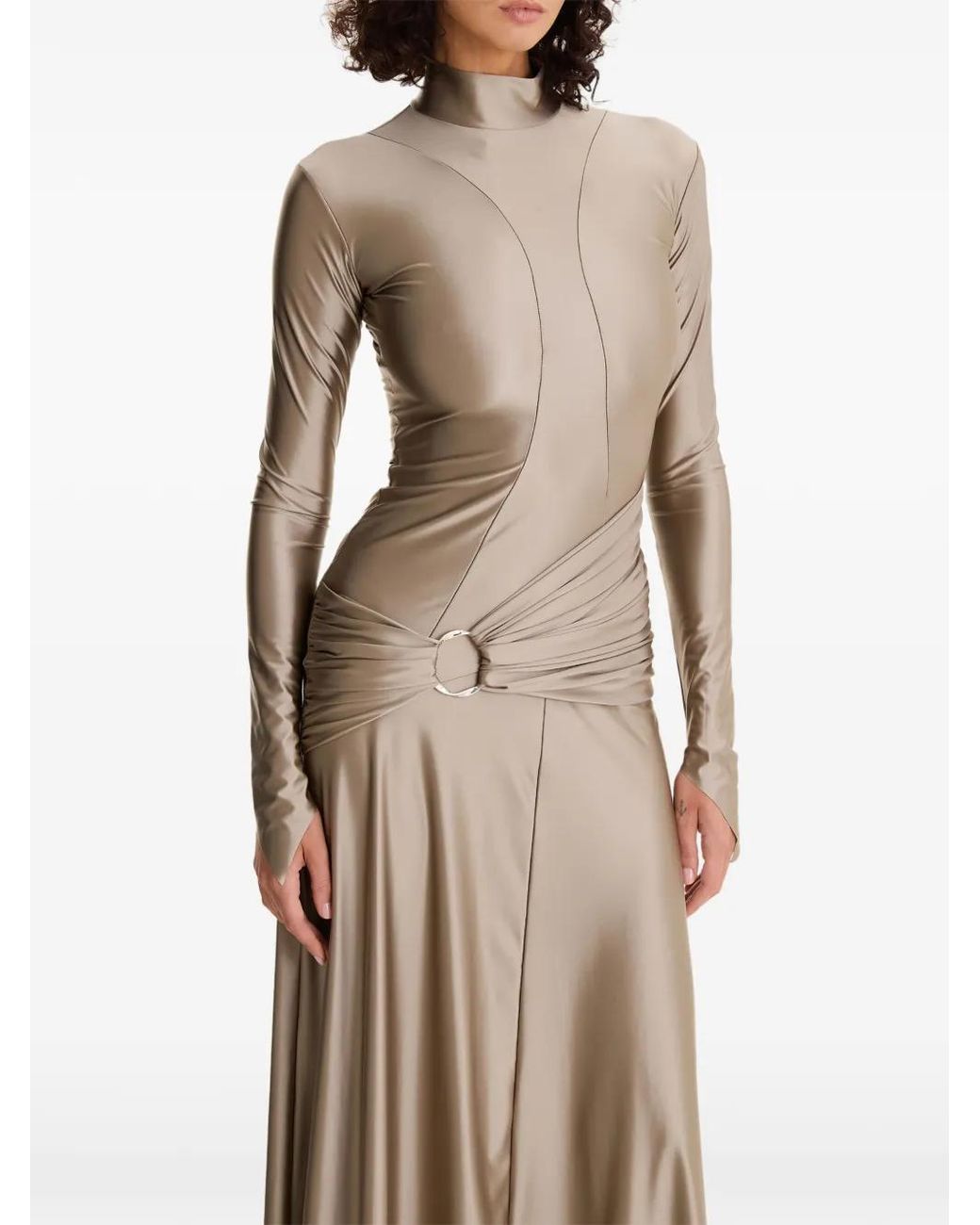 MOOS STUDIO Natural Ring-Detail Long-Sleeved Maxi Dress