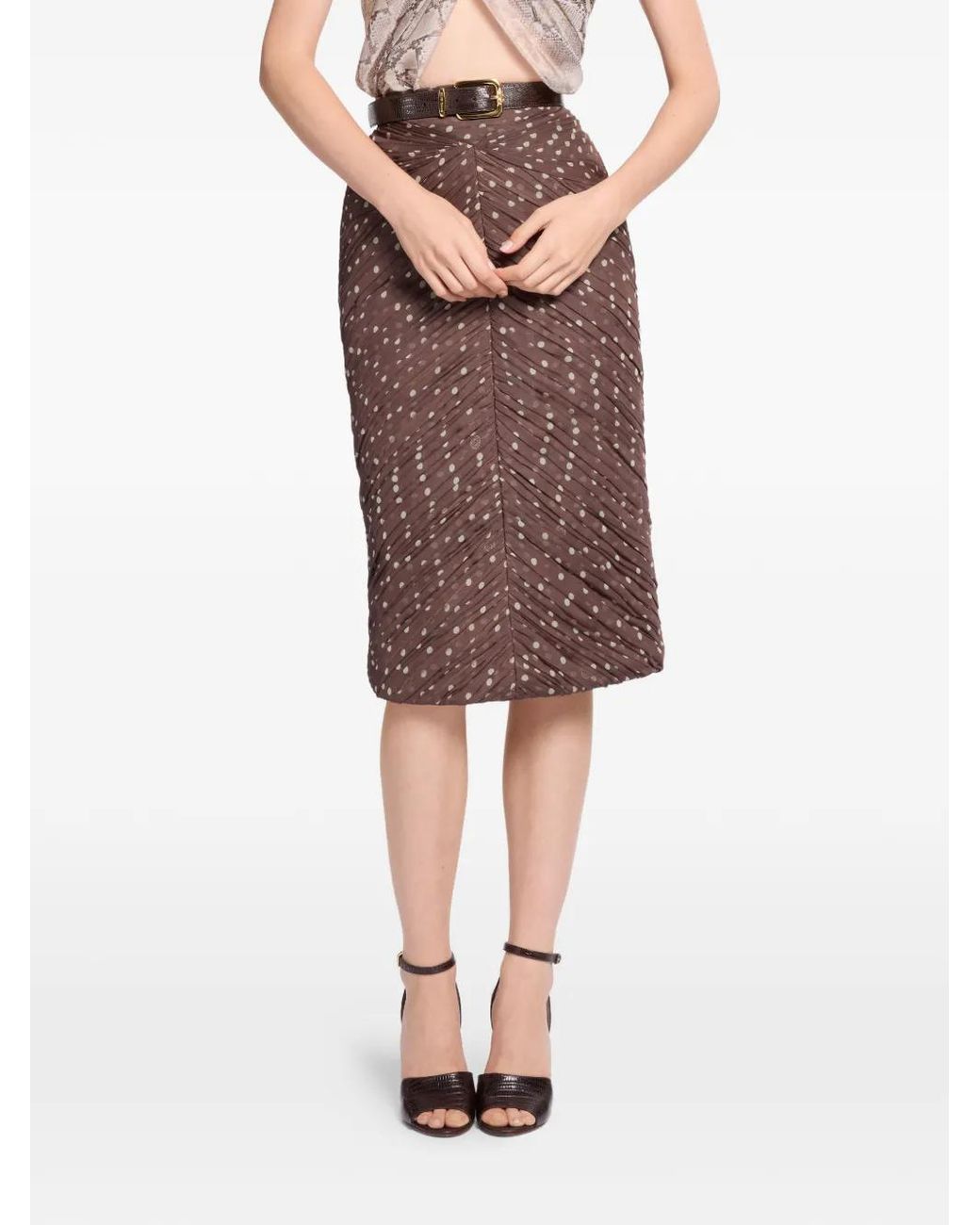 Elie Saab Purple Polka-Dot Midi Skirt