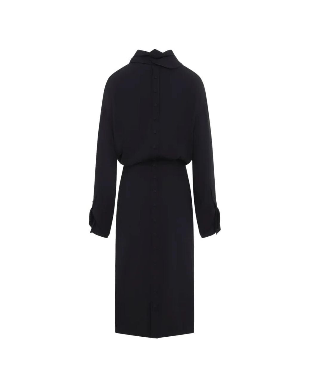 Carven Black Robe Mi-Longue Orchid En Soie Boutonnée