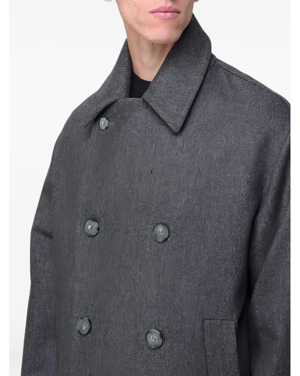 Hevò Blue Tricase Double-Breasted Coat for men