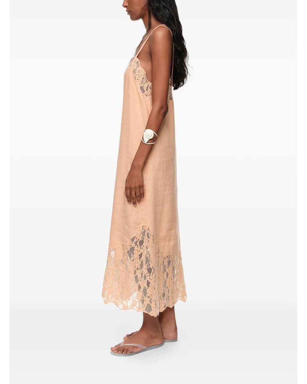 Bimba Y Lola White Washed Linen Lace Midi Dress