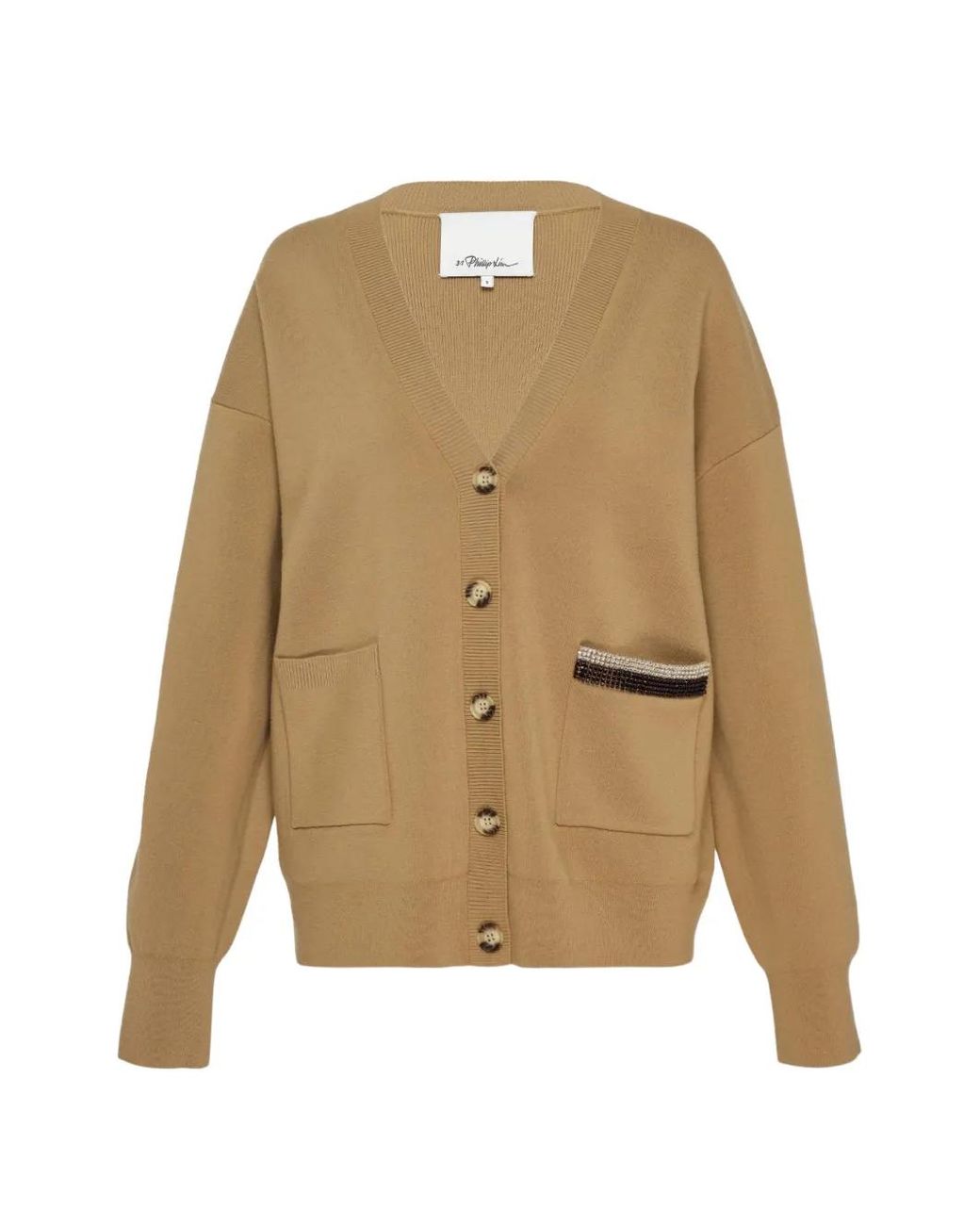 3.1 Phillip Lim Natural Crystal-Embellished V-Neck Cardigan
