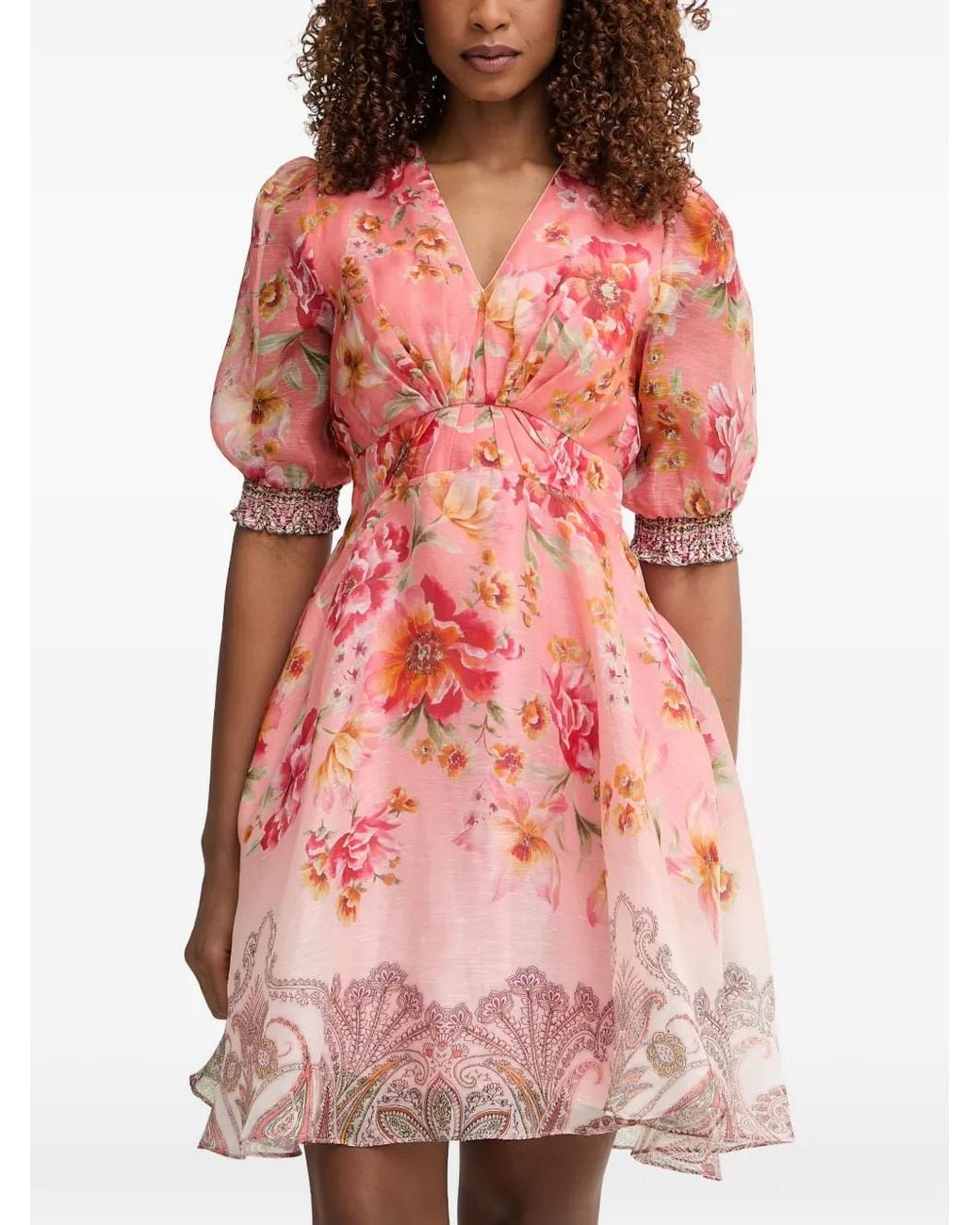 Hale Bob Red Kaeli Floral-Print Paisley-Border Mini Dress