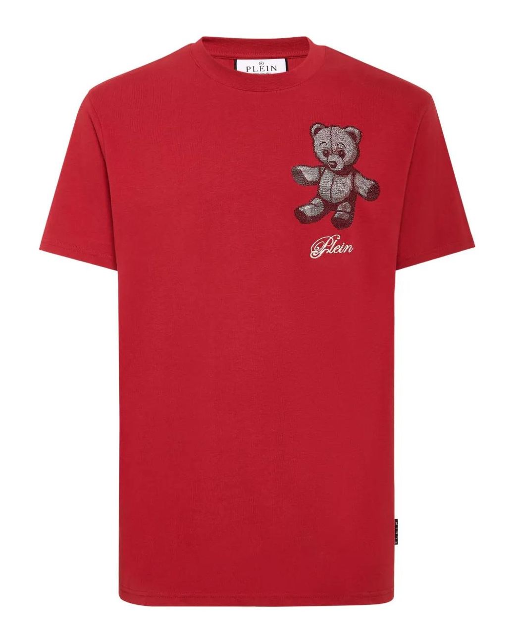 Philipp Plein Embroidered Round Neck T-Shirt Strass Teddy Bear for men