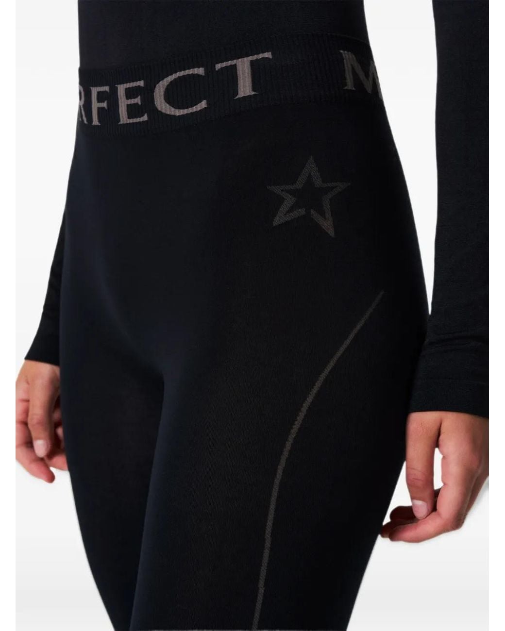 Perfect Moment Black Logo-Waistband Star-Print Trousers
