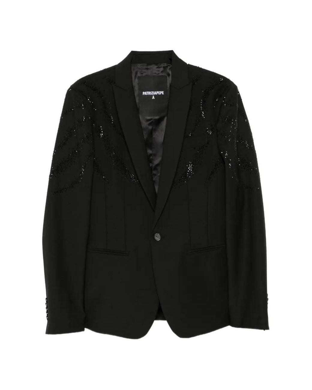 Patrizia Pepe Black Rhinestone-Embellished Slim-Fit Blazer for men