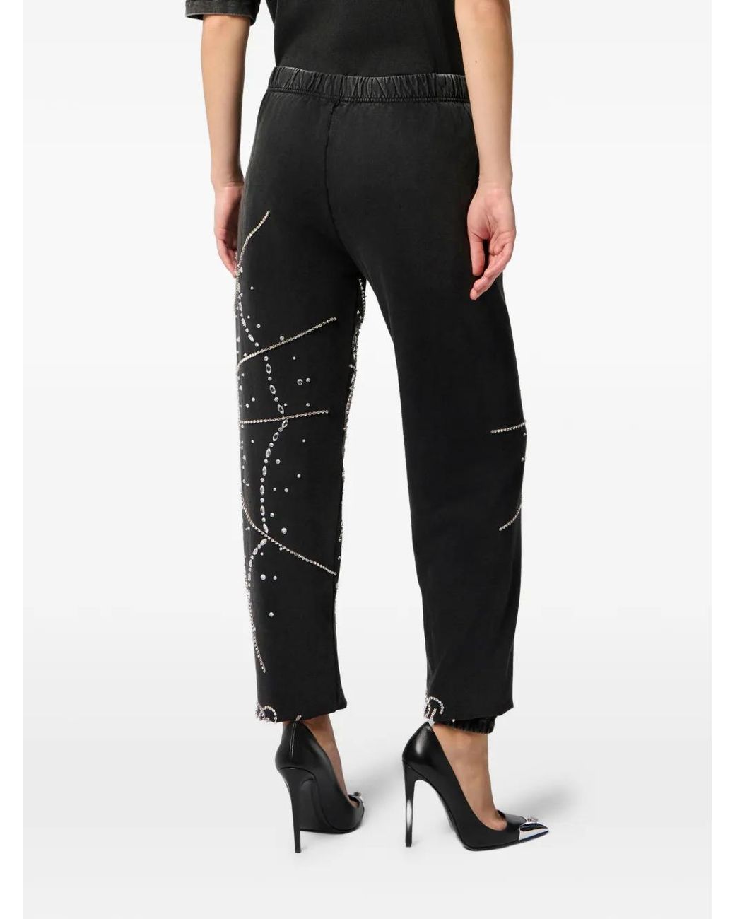 Philipp Plein Black Spiderweb Strass Joggers