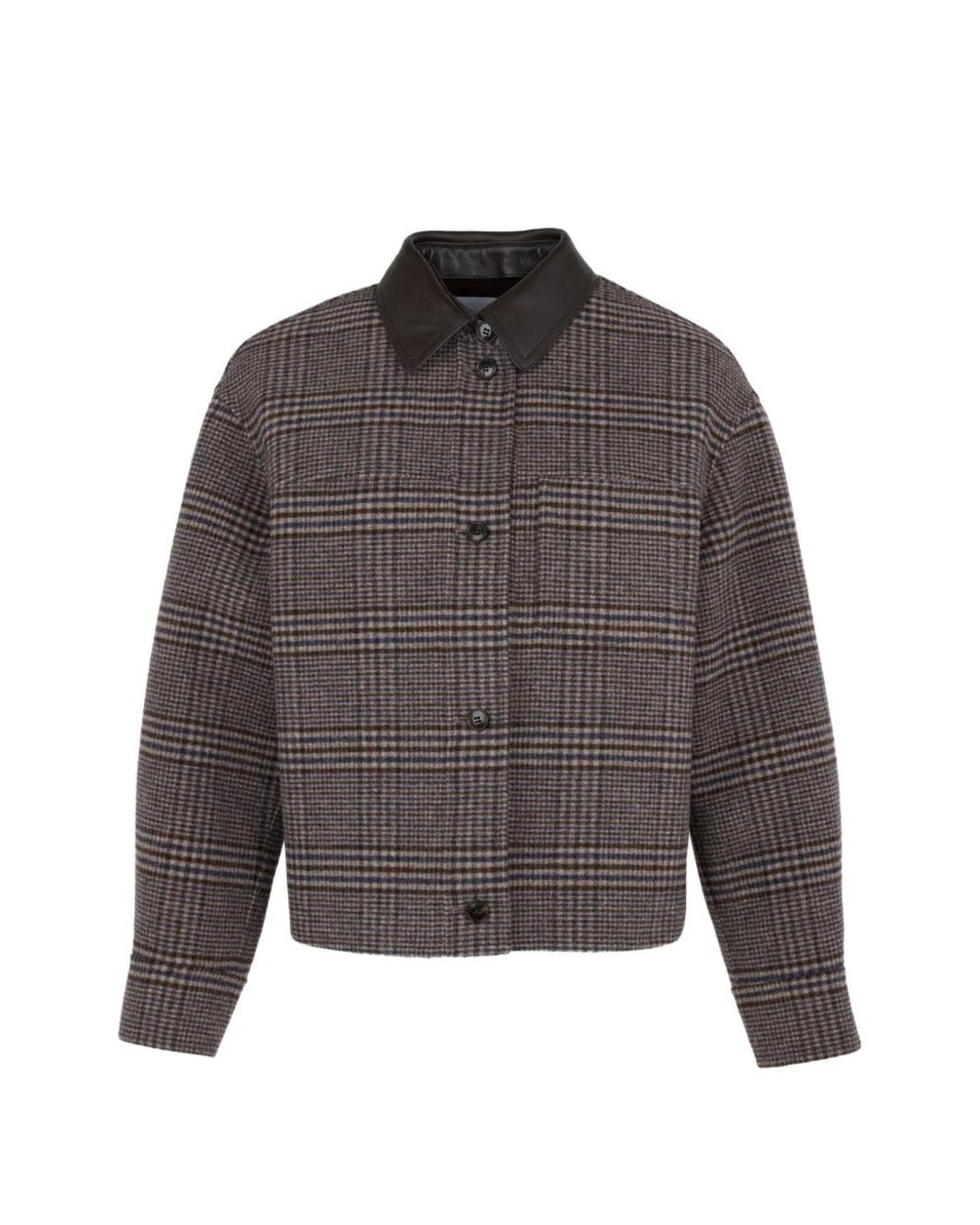 Yves Salomon Gray Check-Pattern Long-Sleeve Jacket