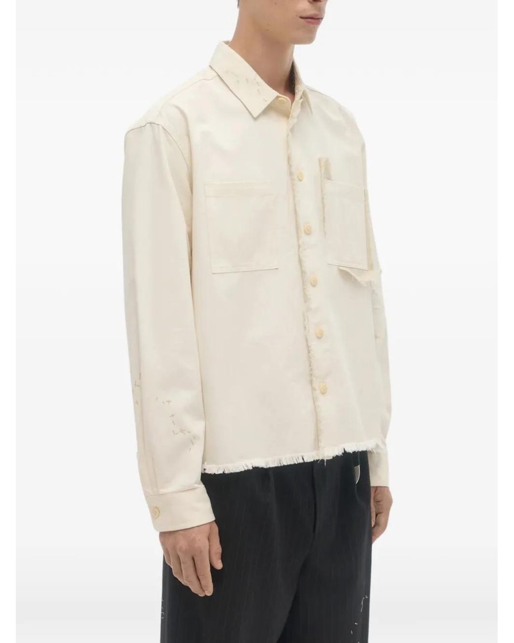 DOMREBEL White Sleazer Cropped Frayed Overshirt for men