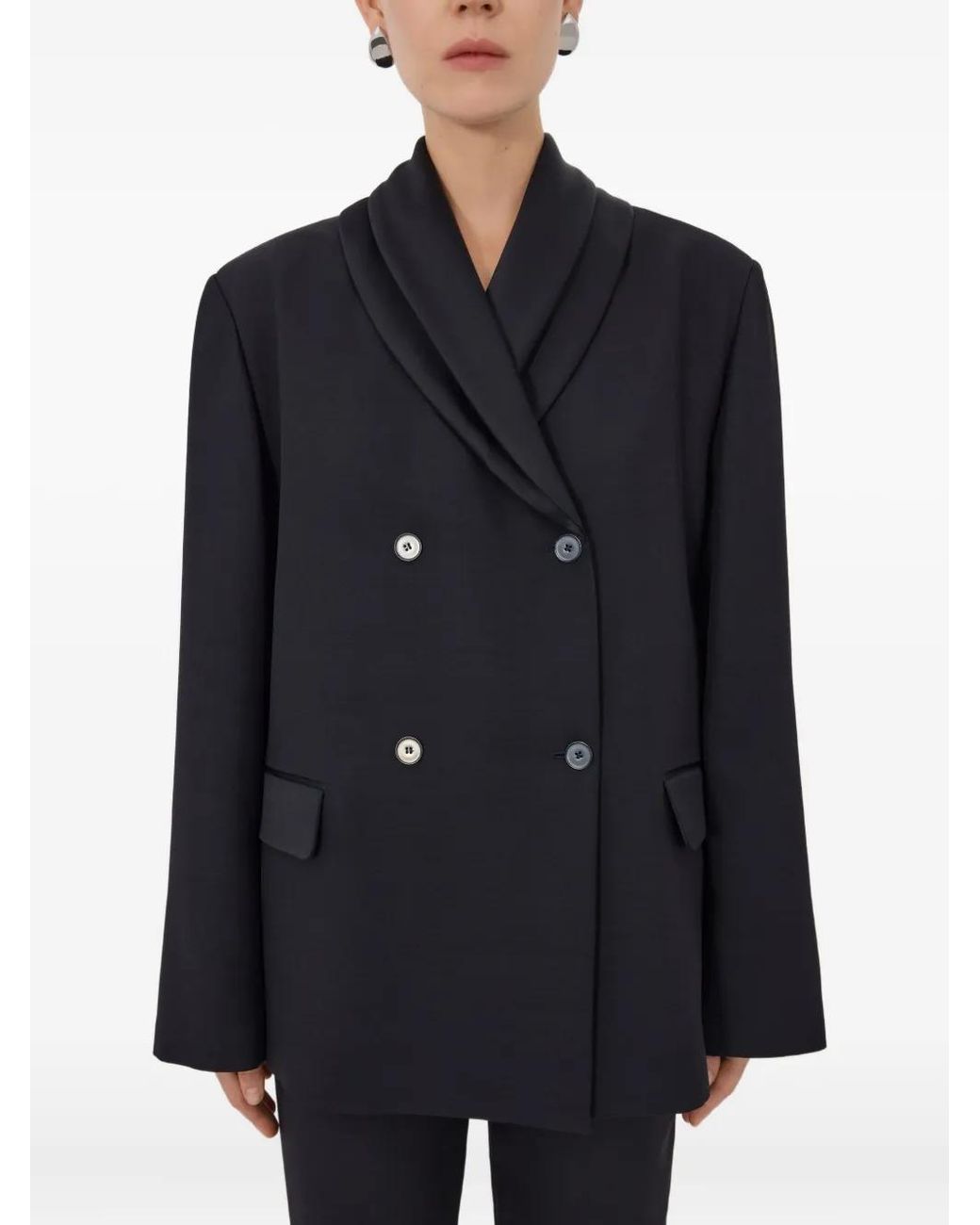 Loulou de Saison Black Jiha Double-Breasted Shawl Collar Jacket