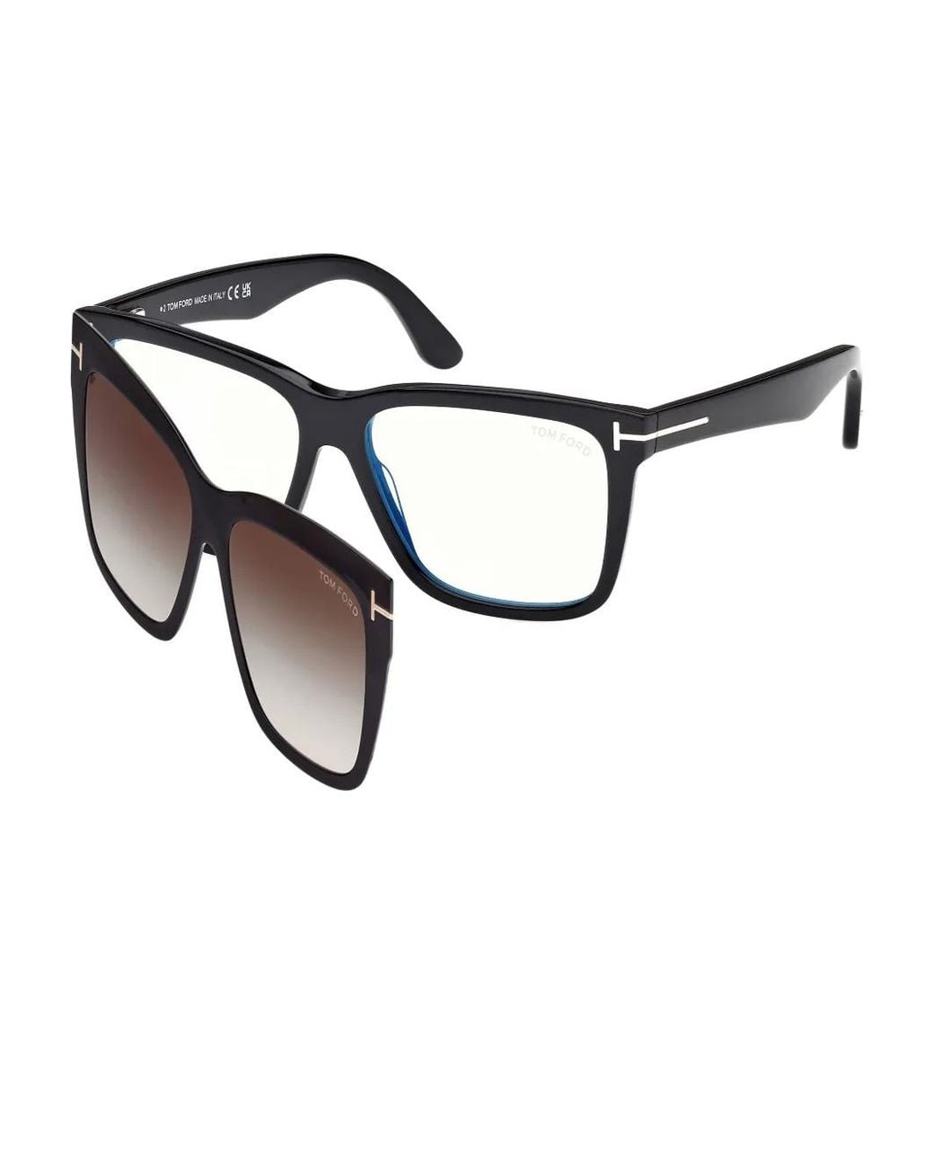 Tom Ford Brown Block Square Opticals With Clip On Sunglasses